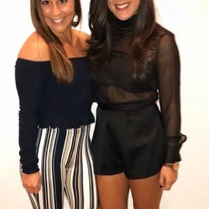 Black mesh and silk long sleeve with high neck